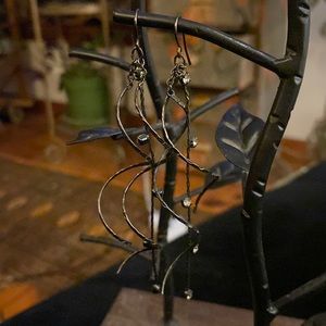 Black metallic swirl 3” dangle earrings